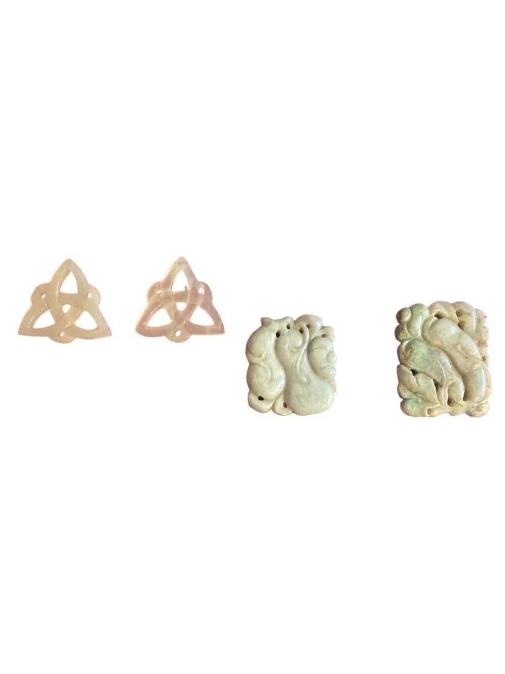 4 Jade Pendants Charms Celtic Knot Floral Plants 1.25" 1.5" Triangles 41.72g